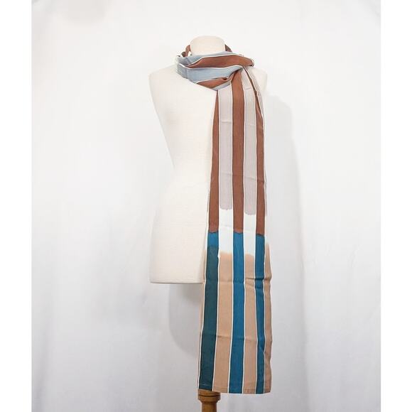 Unbranded Accessories - Brown Teal Green White Stripe Silk Rectangular Scarf